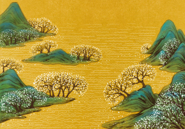 国风山水亭阁园林风景插画