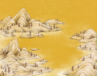 冬季国风山水园林雪景插画