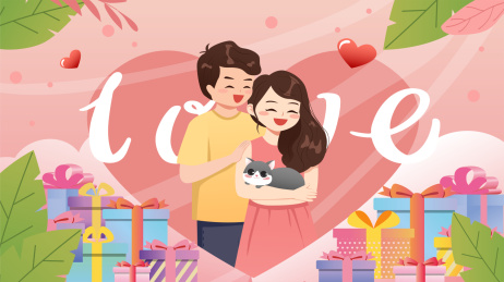 一对情侣抱着猫