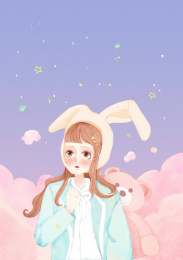 原创手绘小清新水彩少女