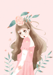 原创手绘小清新水彩少女