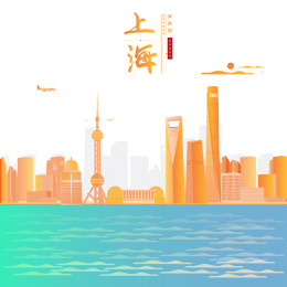 上海城市天际线建筑群插画