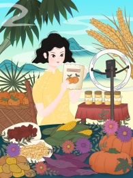 复古旗袍网红女孩直播销售农作物产品