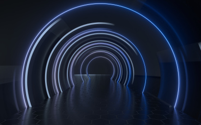 蓝紫霓虹线条隧道 3D渲染