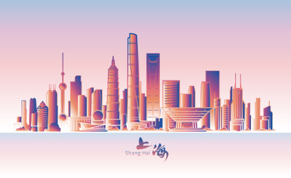 中国上海城市地标建筑群矢量插画