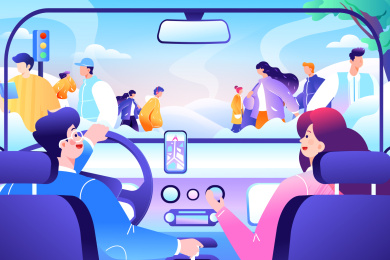 开车出行的人矢量插画