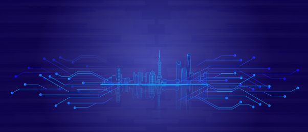 上海科技创新城市天际线建筑群的插画
