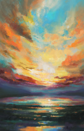 海边晚霞油画感插画