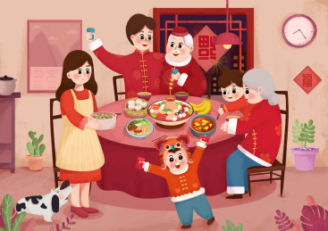 除夕夜一家人吃团圆饭
