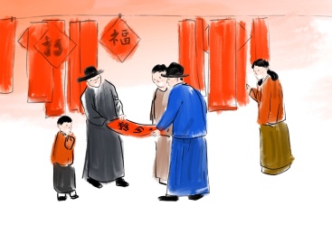 春节年俗传统节日风俗插画