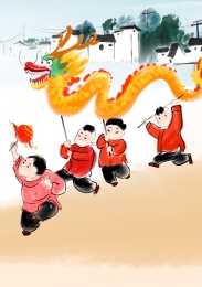 春节年俗传统节日风俗插画