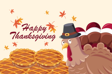 秋天感恩节火鸡及馅饼插图广告