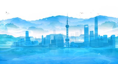 上海建筑群中国风节气的插画