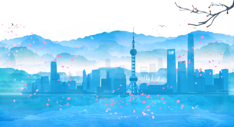 上海建筑群中国风节气的插画
