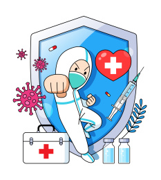 医生和盾牌疫苗等抗疫插画