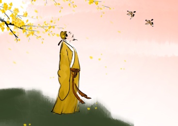 水墨中国画成语故事极目远眺