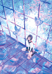 少女坐在地上望着空中的蝴蝶