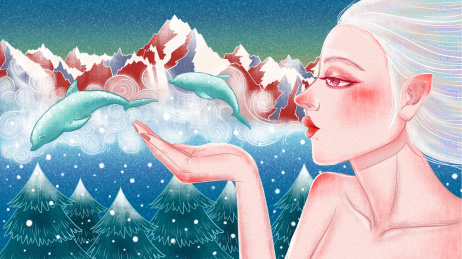 原创手绘唯美大寒节气冬季冬天仙女插画