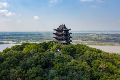 安徽省马鞍山市采石矶风景区航拍风光