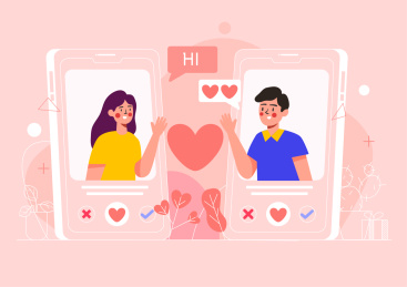 情人节情侣视频通话矢量插画