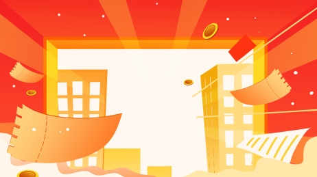  卡通手绘红色活动建筑背景插画