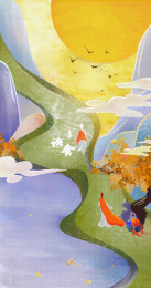 国风神话名著西游记女儿国插画竖版