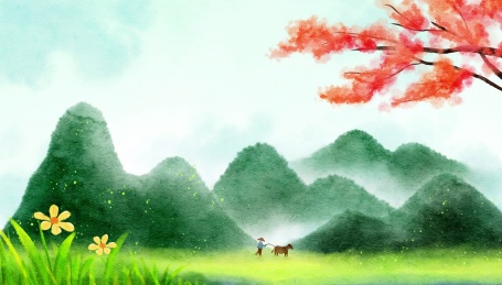 春天户外田野风景插画