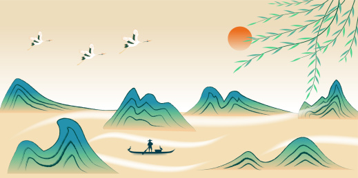 新中式国潮创意水墨山水矢量画