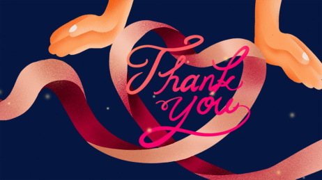 感恩节爱心丝带花体英文海报