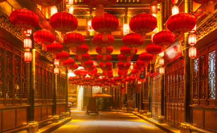 中国新年四川成都锦里古街夜景红灯笼