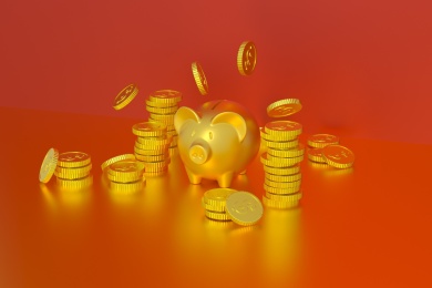 3D渲染金融金币小猪储蓄罐