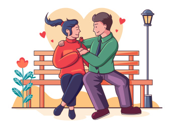 男生给女生送花表白矢量插画