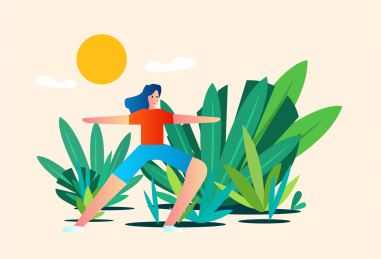 春天户外的植物和人物