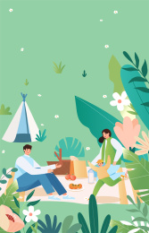 一家人野餐插画