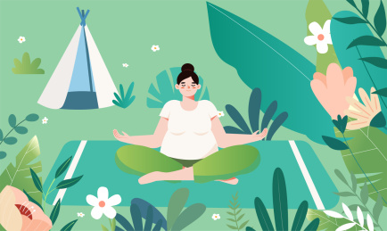 孕妇妈妈春天瑜伽插画