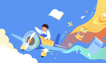 小学生坐着飞机上学插画