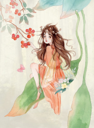 春天美少女手绘