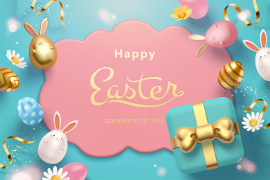 三维复活节彩蛋与礼品贺图