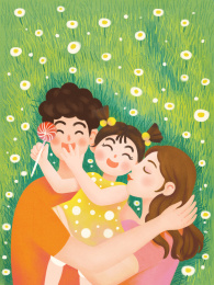 六一儿童节一家三口人物插画海报