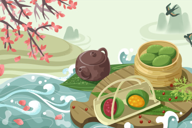 清明青团矢量插画