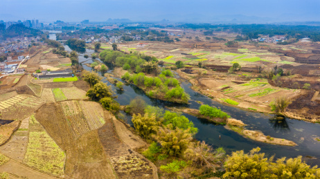 航拍广西贺州贺江钟山富江