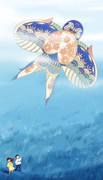 春天情侣在草地上放风筝