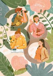 四个女生在花草之间