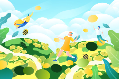 春季漂浮的人背景矢量插画