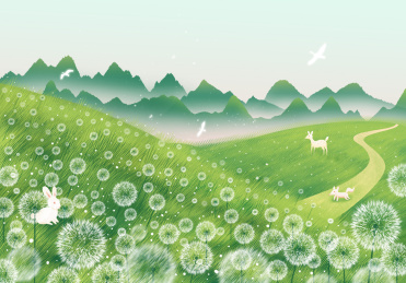 春天躺在草地上的女孩唯美插画海报