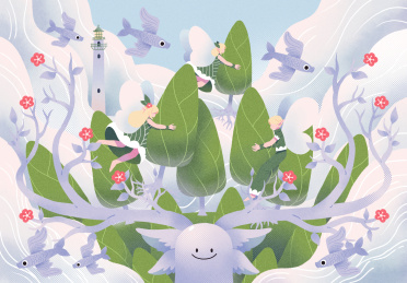 树林中搬运树木的精灵