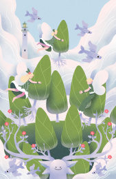 树林中搬运树木的精灵