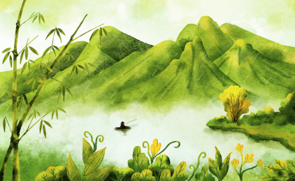 春天山水节气插画