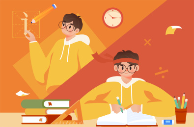 正在努力学习的学生插画