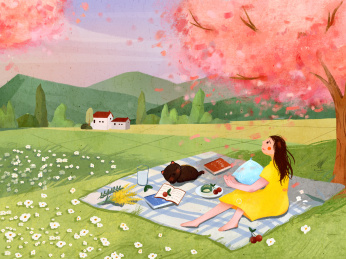 在春天野餐的女孩